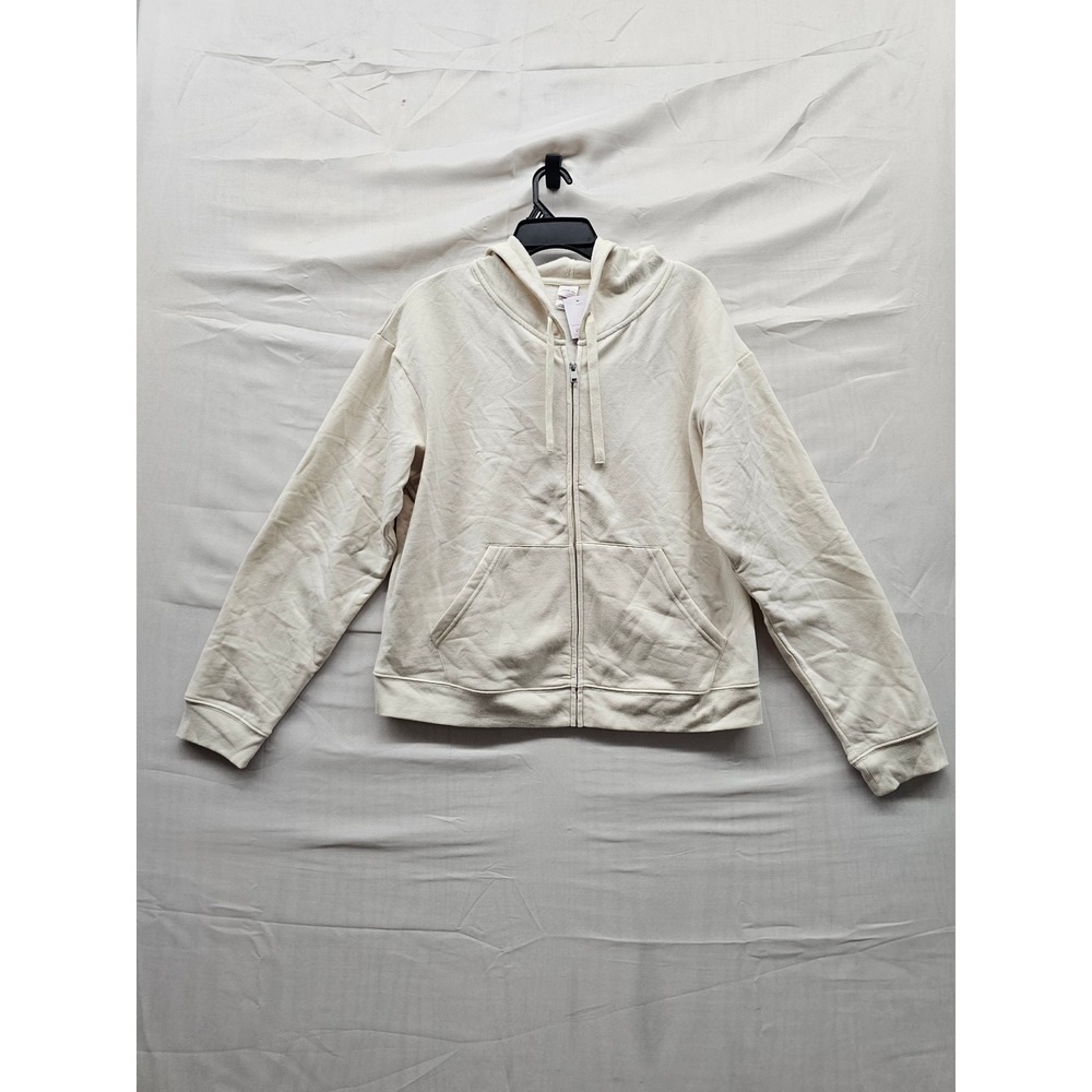 Auden Womens Zip Hoodie Cream Cotton Blend Relaxed Size Large